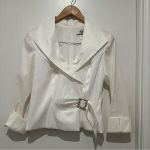 Vintage‎ J.R. Nites white taffeta blouse Oversized Collar /Belted Made In USA